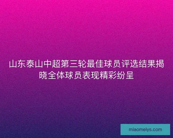 山东泰山中超第三轮最佳球员评选结果揭晓全体球员表现精彩纷呈