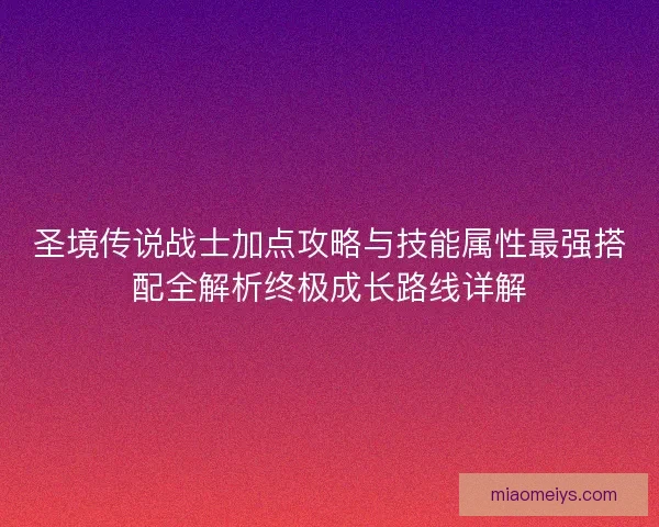 圣境传说战士加点攻略与技能属性最强搭配全解析终极成长路线详解