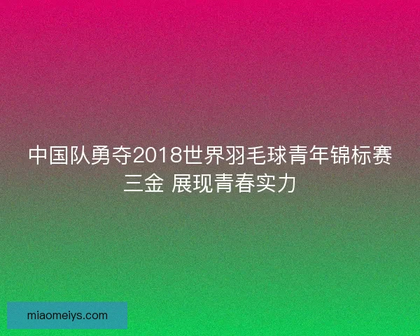 中国队勇夺2018世界羽毛球青年锦标赛三金 展现青春实力