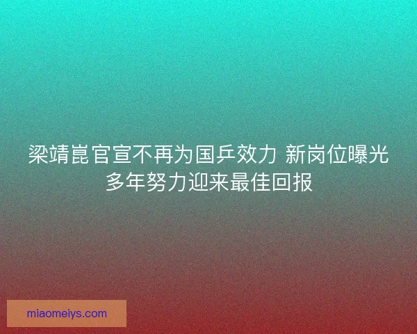梁靖崑官宣不再为国乒效力 新岗位曝光多年努力迎来最佳回报